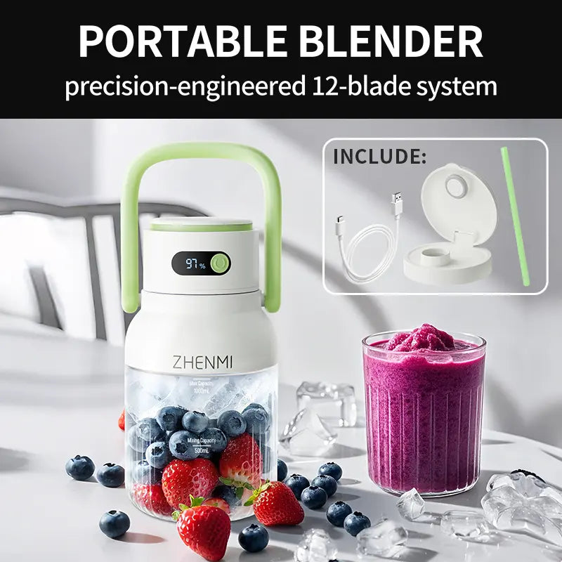 ZHENMI Cordless Blender | 33oz BPA-Free Portable Smoothie Maker – 2-Serving Capacity, USB Rechargeable, Perfect for Home & Outdoors