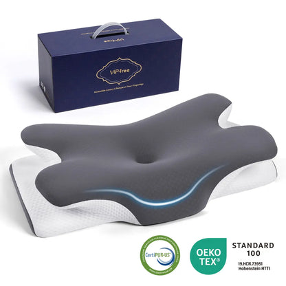 VIPfree Cooling Memory Foam Neck Pillow | Adjustable Ergonomic Cervical Support Pillow – Comfortable Sleeping & Pain Relief
