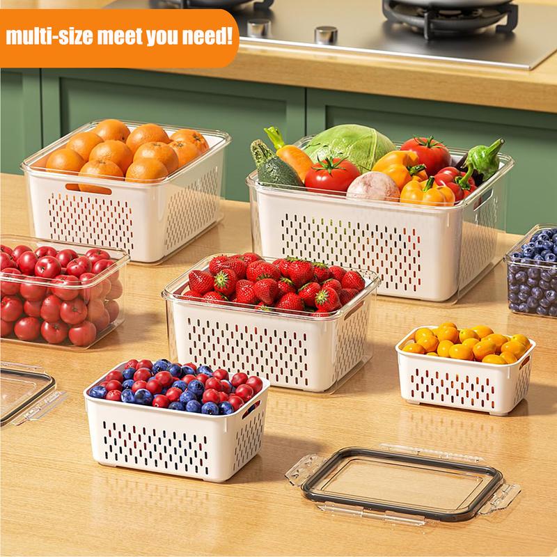 5-Pack Fridge Storage Containers | Stackable with Removable Colander – BPA-Free Produce Keepers for Fruit, Veggies, Salad & Berries
