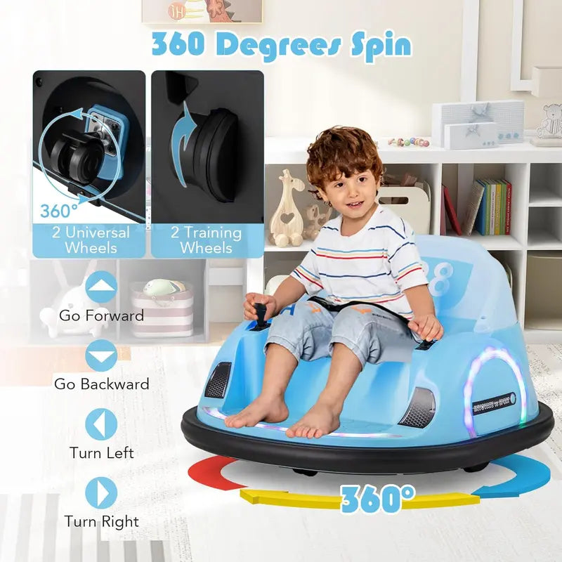 COSTWAY 360° Spin Electric Bumper Car for Toddlers (with Music & Flash Lights)