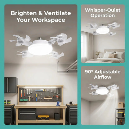 MREGB E27 Screw-In Ceiling Fan with Light | 2-in-1 Dimmable LED Fan Light, Remote Control – Ultra-Quiet Cooling for Bedroom, Kitchen & Garage