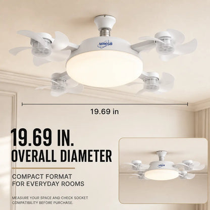 MREGB E27 Screw-In Ceiling Fan with Light | 2-in-1 Dimmable LED Fan Light, Remote Control – Ultra-Quiet Cooling for Bedroom, Kitchen & Garage