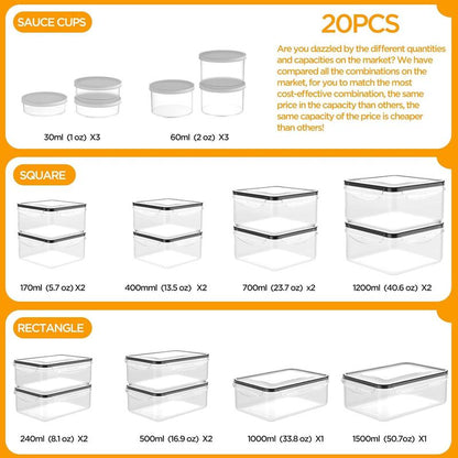 40-Piece Airtight Food Storage Container Set | Leakproof, Microwave & Dishwasher Safe – Reusable Kitchen Kit for Meal Prep & Leftovers
