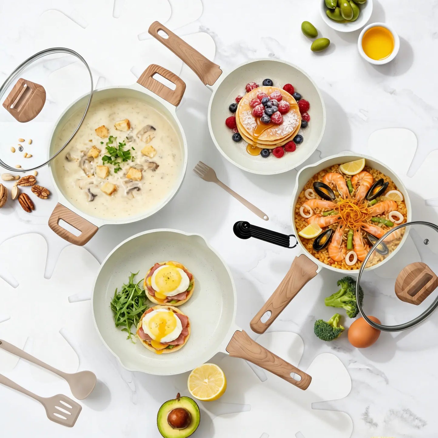 Sweetcrispy 25-Piece Non-Stick Ceramic Cookware Set | Lightweight Aluminum, Stay-Cool Handles & Glass Lids – Induction Compatible, Healthy Kitchen Kit