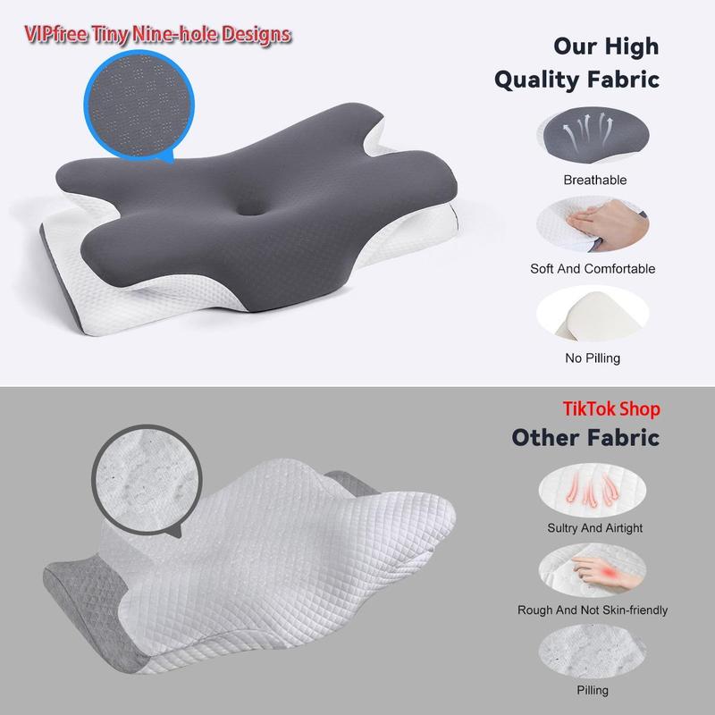 VIPfree Cooling Memory Foam Neck Pillow | Adjustable Ergonomic Cervical Support Pillow – Comfortable Sleeping & Pain Relief