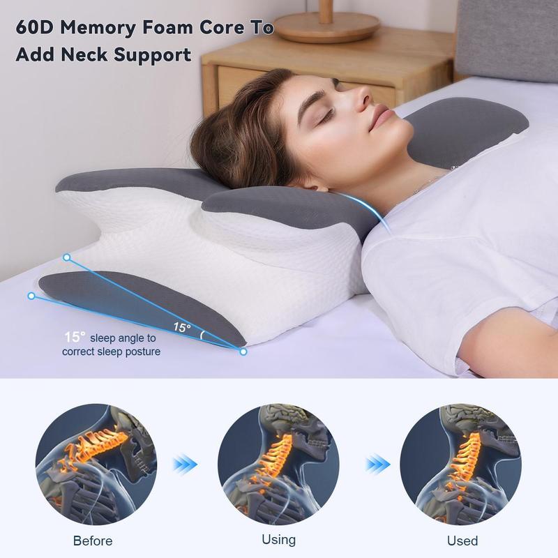 VIPfree Cooling Memory Foam Neck Pillow | Adjustable Ergonomic Cervical Support Pillow – Comfortable Sleeping & Pain Relief
