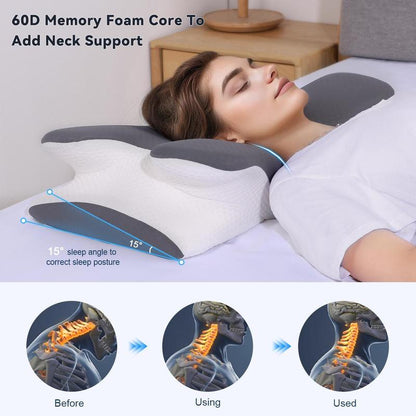 VIPfree Cooling Memory Foam Neck Pillow | Adjustable Ergonomic Cervical Support Pillow – Comfortable Sleeping & Pain Relief