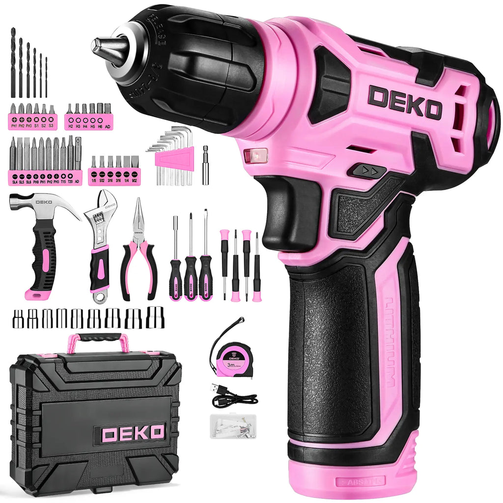 DEKO 8V Cordless Drill Set – 126-Piece Home DIY Tool Kit with Case