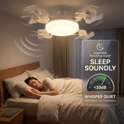 MREGB E27 Screw-In Ceiling Fan with Light | 2-in-1 Dimmable LED Fan Light, Remote Control – Ultra-Quiet Cooling for Bedroom, Kitchen & Garage