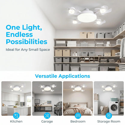 MREGB E27 Screw-In Ceiling Fan with Light | 2-in-1 Dimmable LED Fan Light, Remote Control – Ultra-Quiet Cooling for Bedroom, Kitchen & Garage