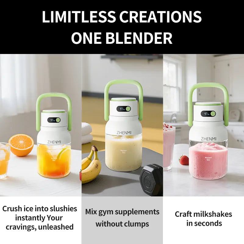 ZHENMI Cordless Blender | 33oz BPA-Free Portable Smoothie Maker – 2-Serving Capacity, USB Rechargeable, Perfect for Home & Outdoors
