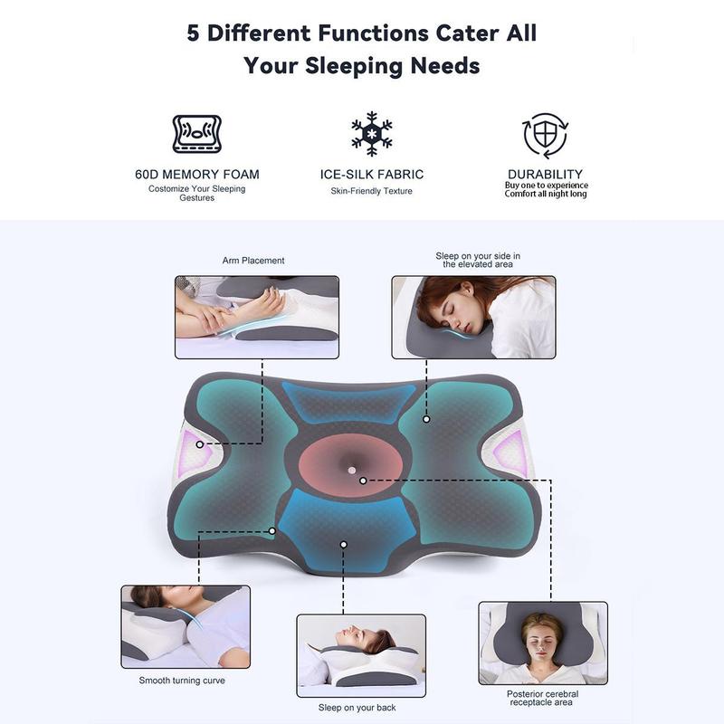 VIPfree Cooling Memory Foam Neck Pillow | Adjustable Ergonomic Cervical Support Pillow – Comfortable Sleeping & Pain Relief