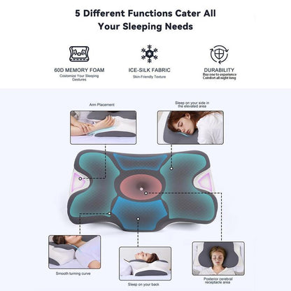 VIPfree Cooling Memory Foam Neck Pillow | Adjustable Ergonomic Cervical Support Pillow – Comfortable Sleeping & Pain Relief